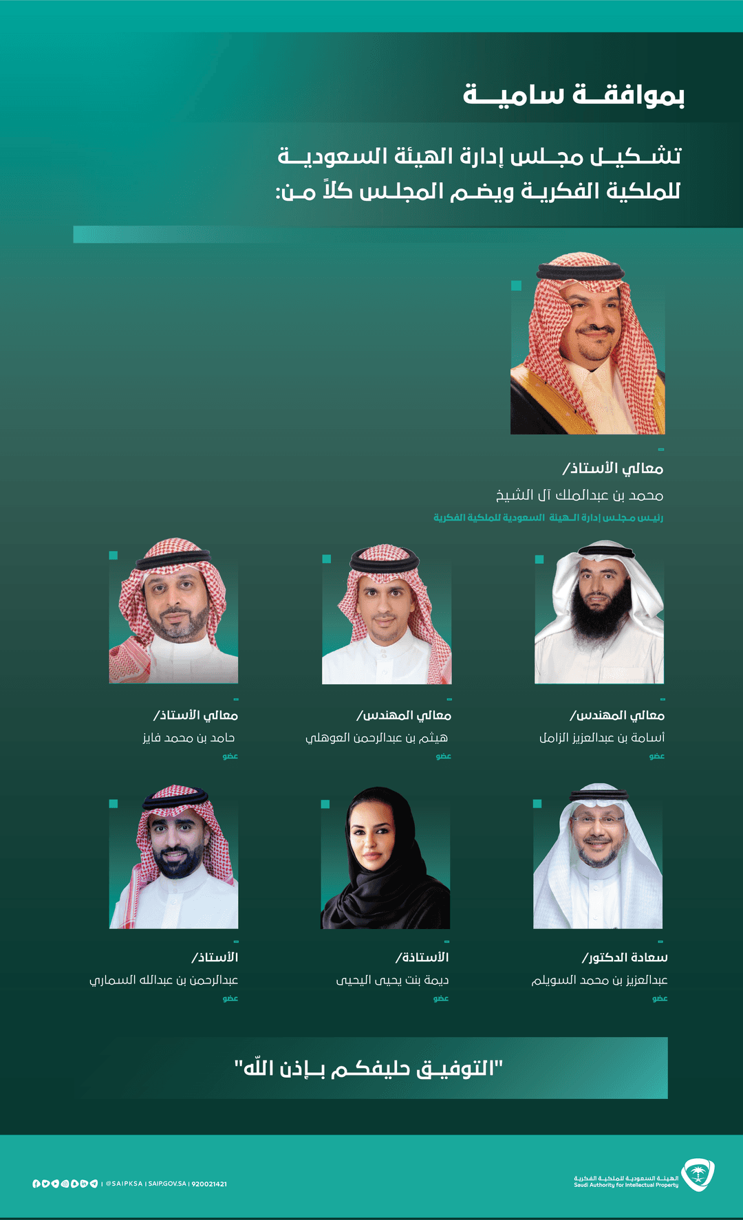 الموافقة السامية على تشكيل مجلس إدارة الهيئة السعودية للملكية الفكرية